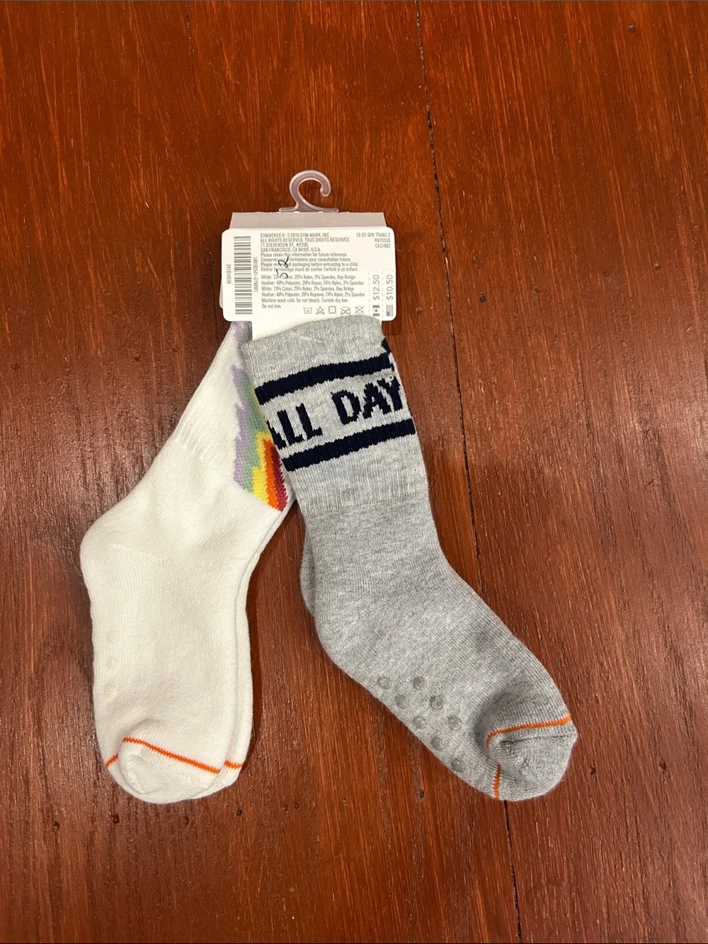 Gymboree Kids' Crew Socks - White & Gray with Rainbow Lightning